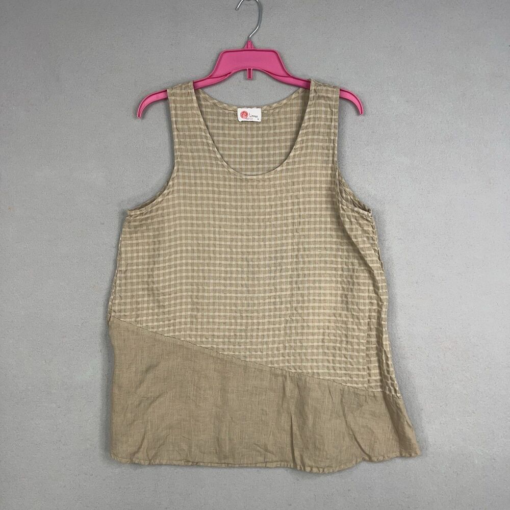 Linnea Tank Top Womens Medium Beige Minimal Neutral Flowy Linen Resort Coast USA